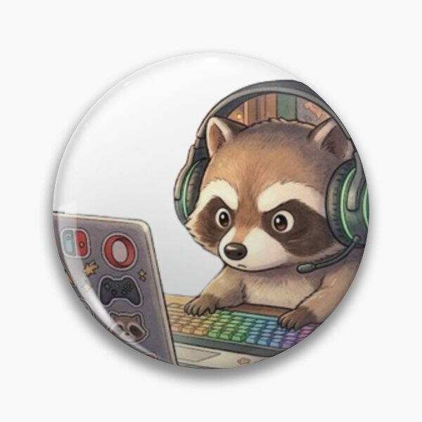 Item preview, Cute Gamer Raccoon Coding Laptop designed and sold by Pure Art .