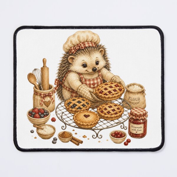 Item preview, Cute Hedgehog Baking Cherry Pie Autumn Cottagecore designed and sold by AQUILAKREO.