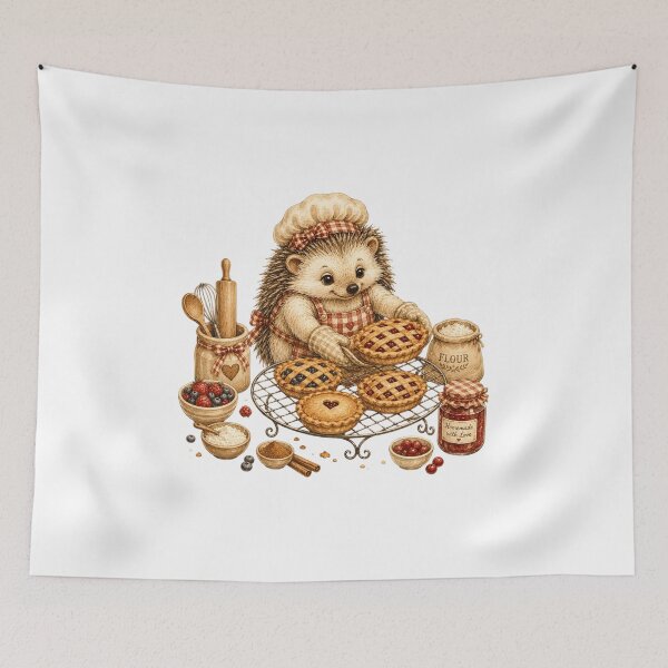 Item preview, Cute Hedgehog Baking Cherry Pie Autumn Cottagecore designed and sold by AQUILAKREO.