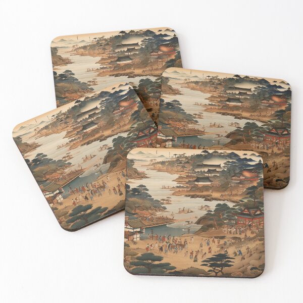 Item preview, Traditional Japanese Illustration - Japanese Village on a Riverbank designed and sold by DaisukiTokyo.