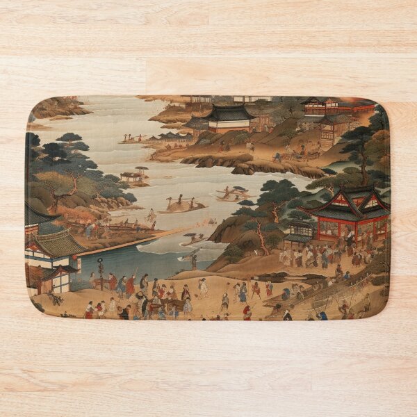 Item preview, Traditional Japanese Illustration - Japanese Village on a Riverbank designed and sold by DaisukiTokyo.