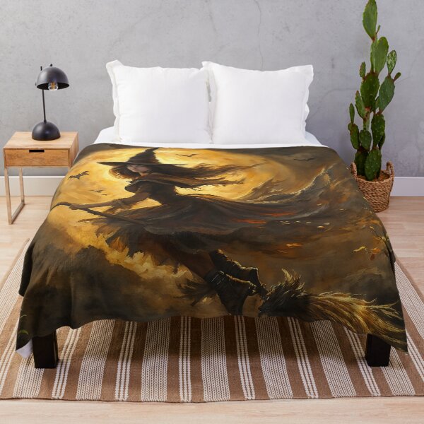 Item preview, Witch On Broom Flying Full Moon Halloween Art designed and sold by DarkHolyQueen.