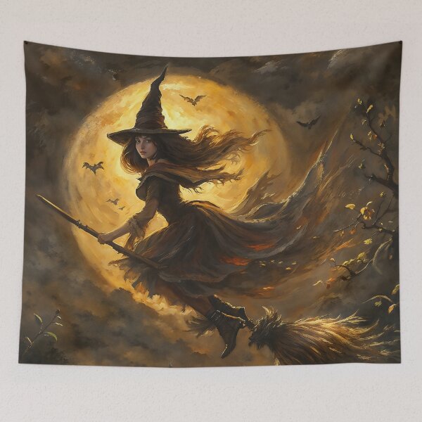 Item preview, Witch On Broom Flying Full Moon Halloween Art designed and sold by DarkHolyQueen.