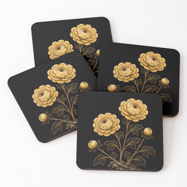 Item preview, Small Size Twin Peonies on a Dark Scholar’s Rock – Korean Minhwa Floral Art designed and sold by K-Tradition.