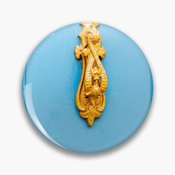 Item preview, Gold Door Knocker On Bright Blue Painted Door With Ornate Vintage Design And Texture designed and sold by Nmallia.