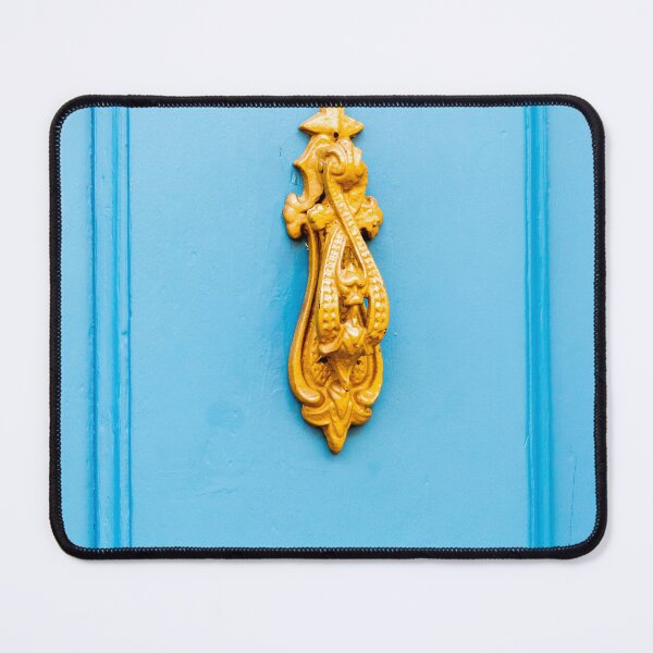 Item preview, Gold Door Knocker On Bright Blue Painted Door With Ornate Vintage Design And Texture designed and sold by Nmallia.
