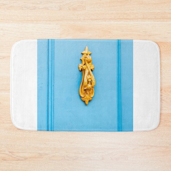 Item preview, Gold Door Knocker On Bright Blue Painted Door With Ornate Vintage Design And Texture designed and sold by Nmallia.