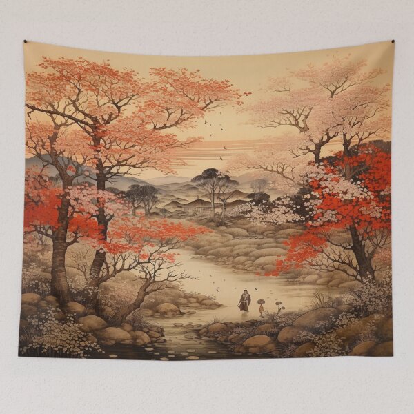 Item preview, Traditional Japanese Illustration - Man Walking in a Stream designed and sold by DaisukiTokyo.