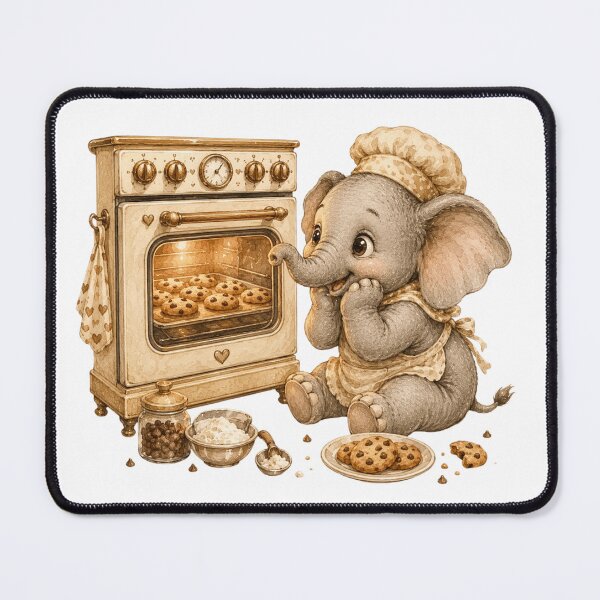 Item preview, Cute Baby Elephant Baking Cookies Oven Cottagecore designed and sold by AQUILAKREO.