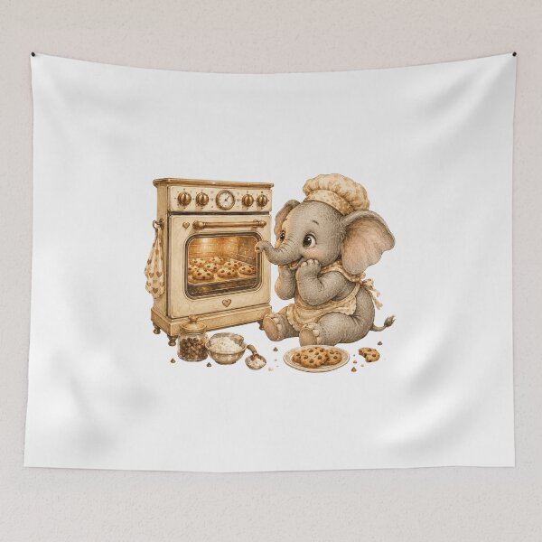 Item preview, Cute Baby Elephant Baking Cookies Oven Cottagecore designed and sold by AQUILAKREO.