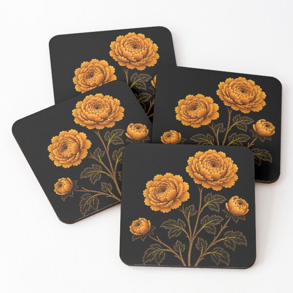 Item preview, Small Size Autumn Amber Peony Pair – Korean Folk Floral Art designed and sold by K-Tradition.