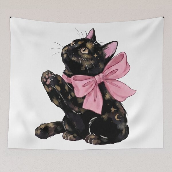 Item preview, Mystical Tortoiseshell Cat with Pink Bow and Stars designed and sold by Spiritualwall.