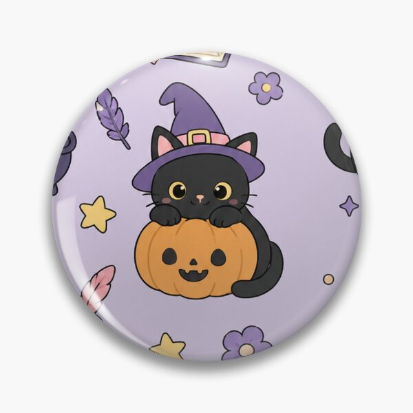 Item preview, Cute Witch Cat Halloween Pattern designed and sold by Soft Berry Studio.