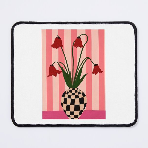 Item preview, Red bellflowers in a checkered vase designed and sold by fredcomeaux8.