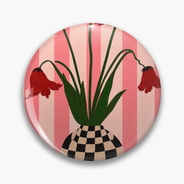 Item preview, Red bellflowers in a checkered vase designed and sold by fredcomeaux8.