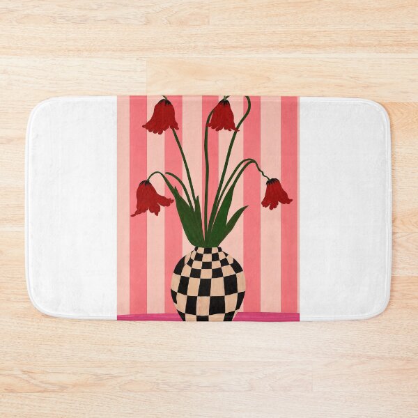 Item preview, Red bellflowers in a checkered vase designed and sold by fredcomeaux8.