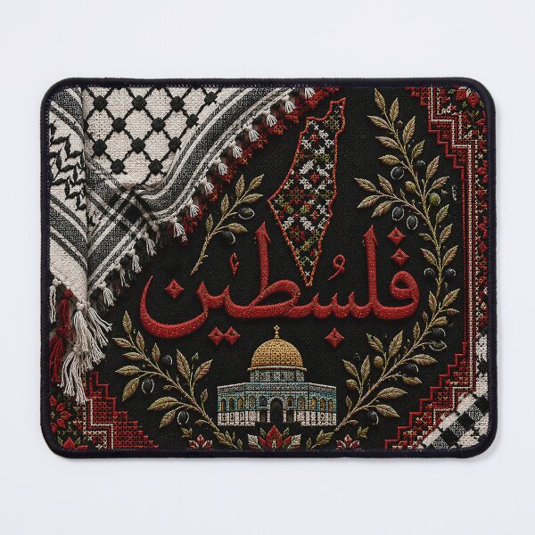 Item preview, Palestine Keffiyeh Map and Dome of the Rock Tatreez Art designed and sold by BrainCurves.