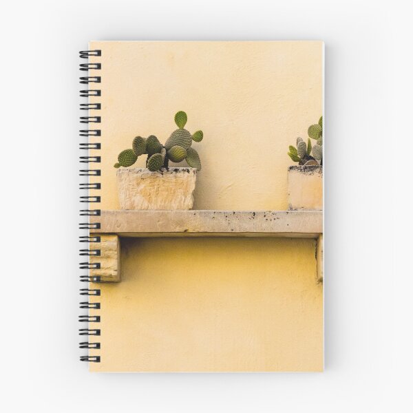 Item preview, Two Potted Cacti On A Stone Shelf Against A Textured Yellow Wall, Minimal Rustic Decor designed and sold by Nmallia.