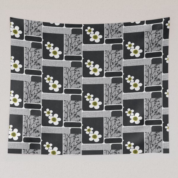 Item preview, Luxury Black White Floral Geometric Patchwork Tapestry designed and sold by CoolGTees.