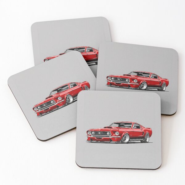 Item preview, Retro 1967 Ford Mustang Fastback Red Muscle Car Illustration designed and sold by Motorline44.