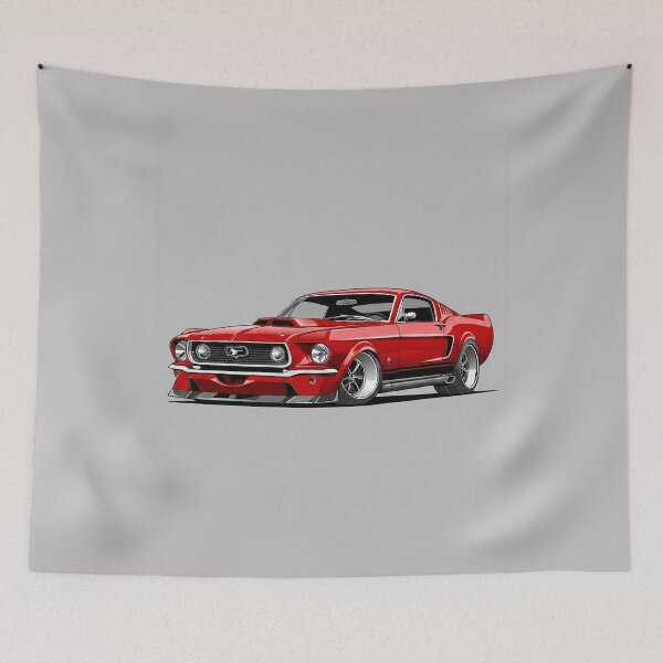 Item preview, Retro 1967 Ford Mustang Fastback Red Muscle Car Illustration designed and sold by Motorline44.