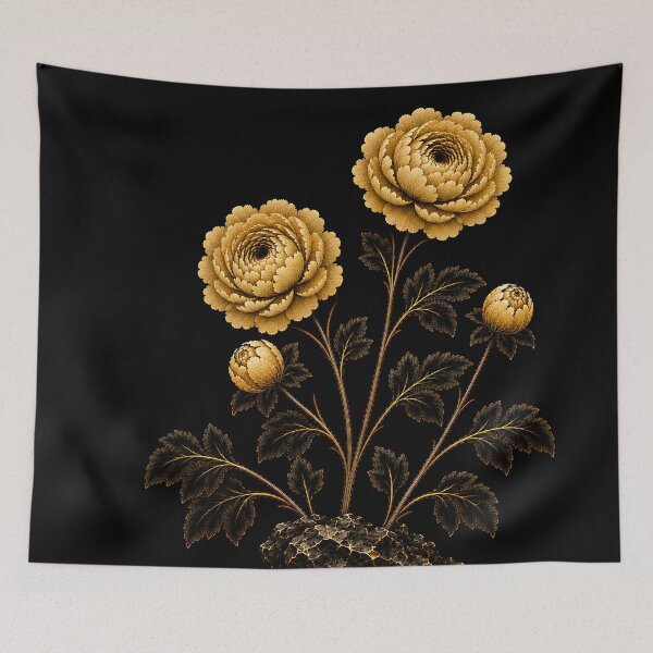 Item preview, Very Small Size Twin Peonies on a Dark Scholar’s Rock – Korean Minhwa Floral Art designed and sold by K-Tradition.