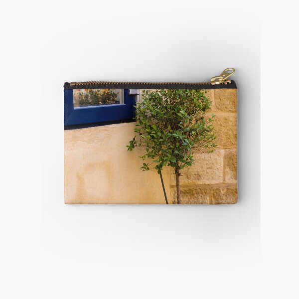 Item preview, Potted Tree in Blue Pot Beside Blue Window and Sandstone Wall — Mediterranean Home Exterior Scene designed and sold by Nmallia.