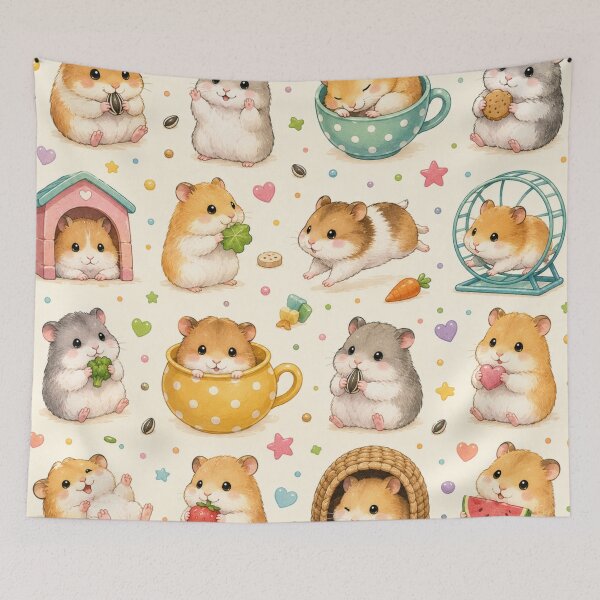 Item preview, Cute Hamster Pattern, Kawaii Hamsters Seamless Print, Adorable Pet Rodent Design, Colorful Hamster Lover Pattern, Cottagecore Animal Illustration designed and sold by KishShop.