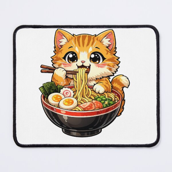 Item preview, Ramen Lover Cat - Cute Kawaii Anime Kitty Eating Noodles designed and sold by LandlordsIndia.