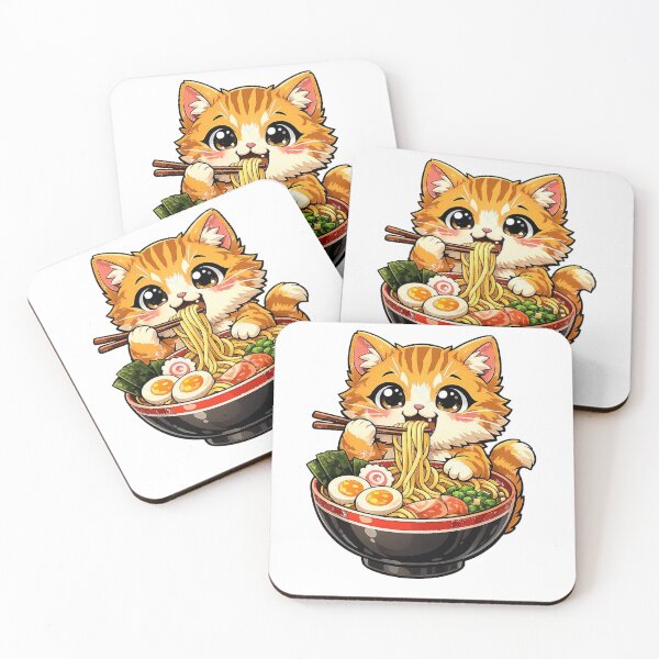 Item preview, Ramen Lover Cat - Cute Kawaii Anime Kitty Eating Noodles designed and sold by LandlordsIndia.