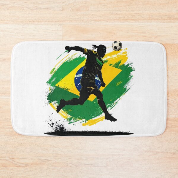 Item preview, Brazil Soccer Player Art — Brasil Football Flag Action Fan Print designed and sold by icemanphotos.