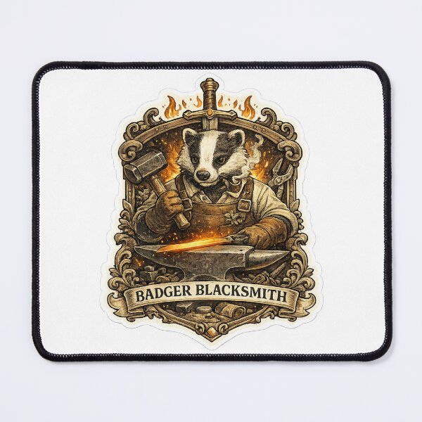 Item preview, Badger Blacksmith | Fantasy Forge Master Sticker | Medieval Craftsman Animal Art designed and sold by MrDev.