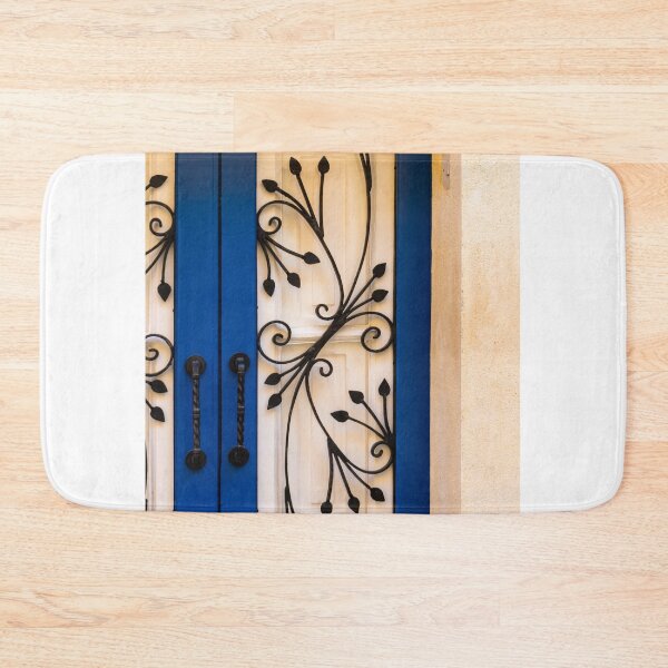 Item preview, Decorative Blue Door With Wrought Iron Scrollwork and Classic Entrance Detail on Mediterranean Facade designed and sold by Nmallia.