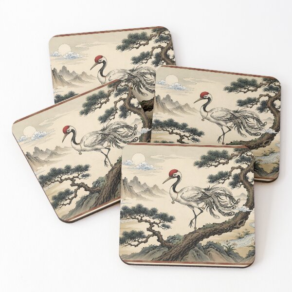 Item preview, Yeongmulhak on a Pine Branch – Korean Mythical Crane Art designed and sold by K-Tradition.