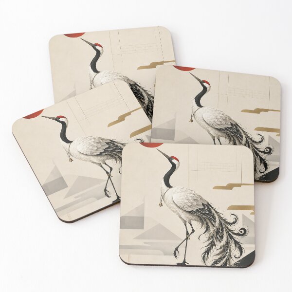 Item preview, Yeongmulhak Among Modern Sculptures at Red Sunset – Korean Mythical Crane Art designed and sold by K-Tradition.