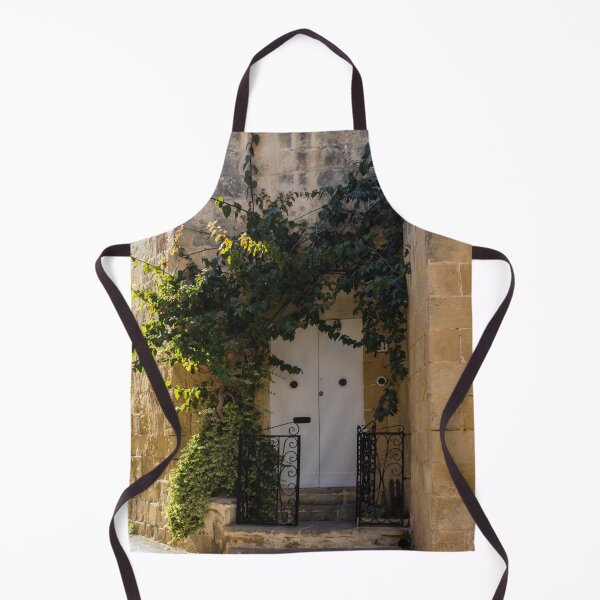 Item preview, Sunlit Ivy-Covered White Door in Warm Stone Alleyway With Wrought Iron Gate and Steps designed and sold by Nmallia.