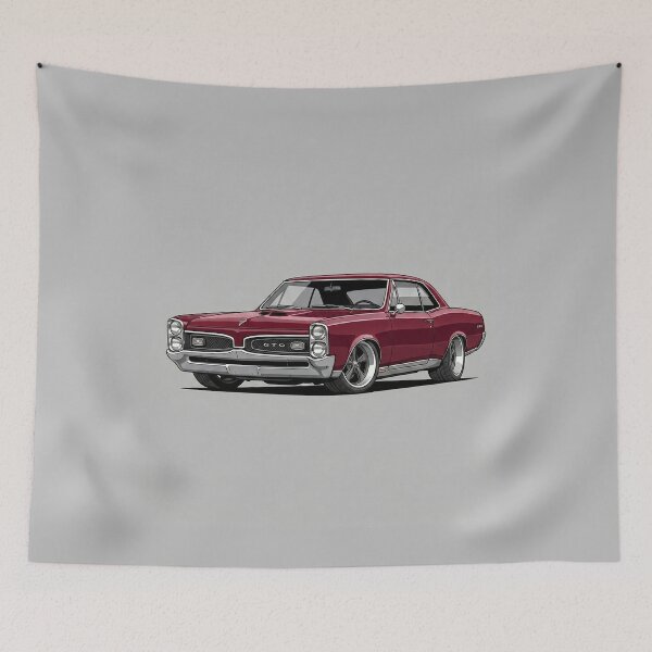 Item preview, Vintage 1967 Pontiac GTO Maroon Muscle Car Art Illustration designed and sold by Motorline44.