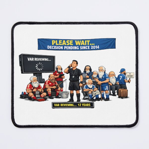 Item preview, VAR Waiting Room – Football Referee Waiting While Players Age Meme Cartoon designed and sold by RvinJo8.