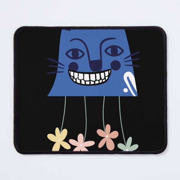 Item preview, Smiling Blue Cat with Flowers | Whimsical Folk Art Character designed and sold by GorinART.