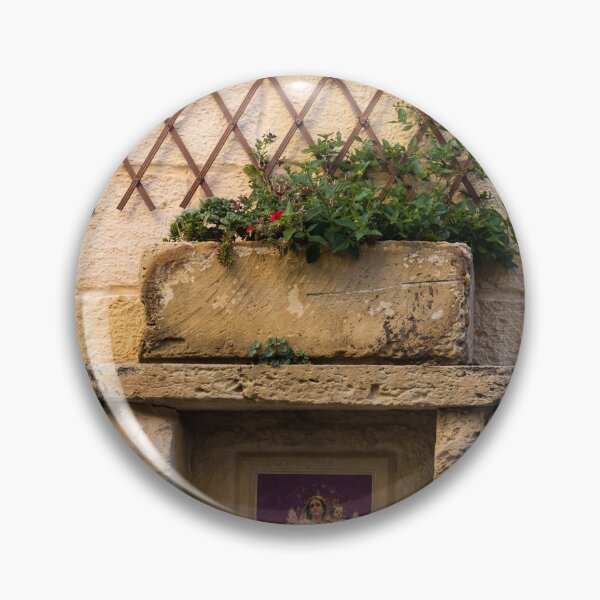 Item preview, Stone Wall Niche With Flower Planter, Wooden Trellis and Framed Madonna Icon in Mediterranean Alley designed and sold by Nmallia.