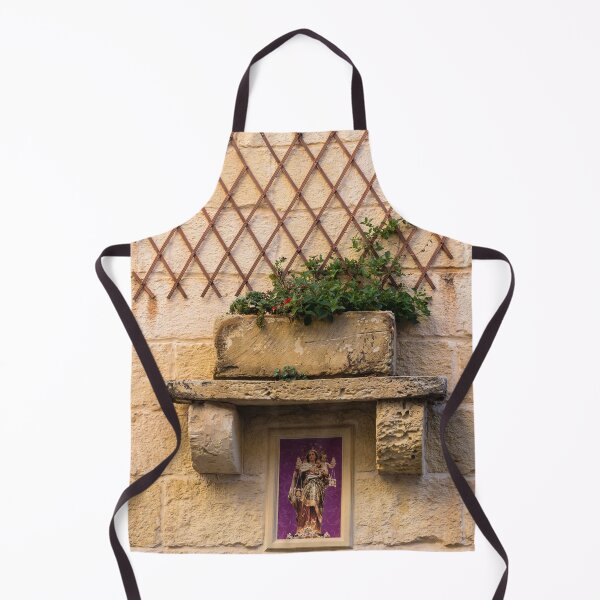 Item preview, Stone Wall Niche With Flower Planter, Wooden Trellis and Framed Madonna Icon in Mediterranean Alley designed and sold by Nmallia.