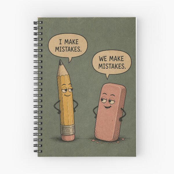 Item preview, Funny Pencil and Eraser Cartoon – “We Make Mistakes” Inspirational Vintage Print designed and sold by Tolchik.