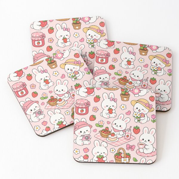 Item preview, Strawberry Bunny Picnic Pattern designed and sold by Soft Berry Studio.