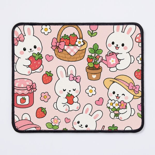 Item preview, Strawberry Bunny Picnic Pattern designed and sold by Soft Berry Studio.