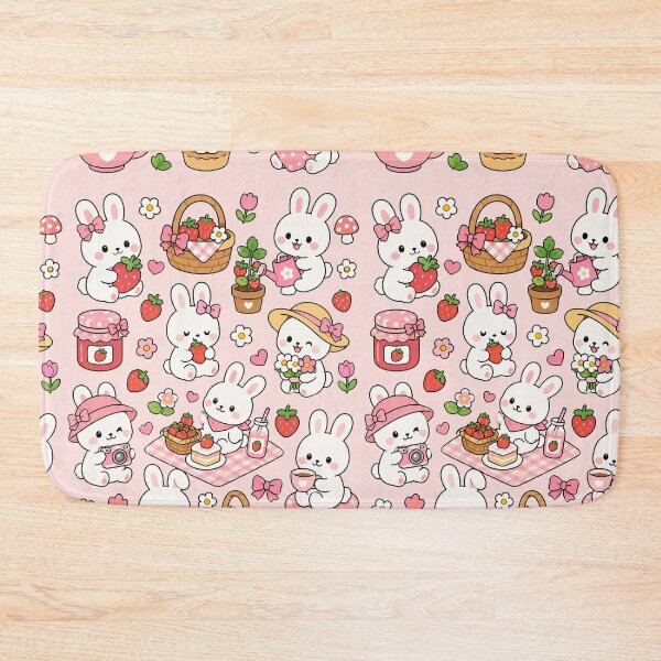 Item preview, Strawberry Bunny Picnic Pattern designed and sold by Soft Berry Studio.