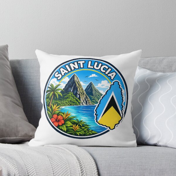 Item preview, Saint Lucia Flag Map Two Mountainous Volcanic Plugs designed and sold by scicilysimonee.