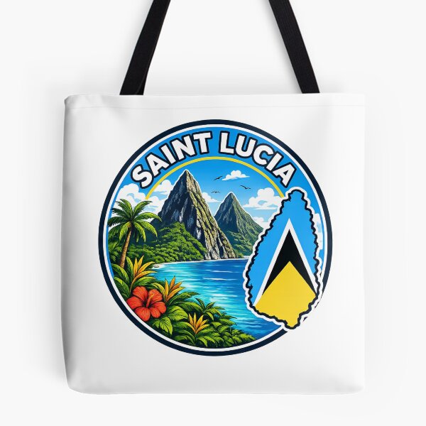 Item preview, Saint Lucia Flag Map Two Mountainous Volcanic Plugs designed and sold by scicilysimonee.