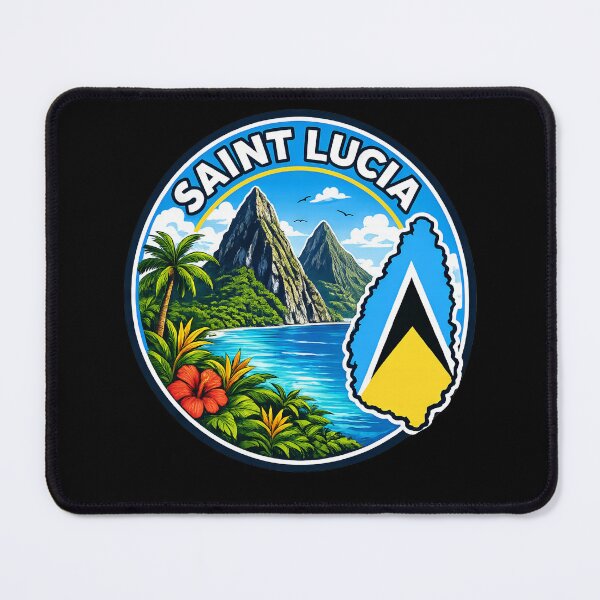 Item preview, Saint Lucia Flag Map Two Mountainous Volcanic Plugs designed and sold by scicilysimonee.