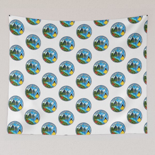 Item preview, Saint Lucia Flag Map Two Mountainous Volcanic Plugs designed and sold by scicilysimonee.