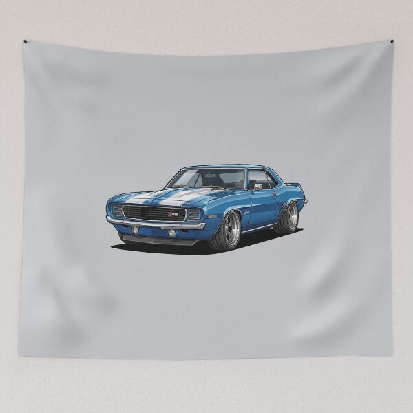Item preview, 1969 Chevrolet Camaro Z28 Blue Muscle Car Art Illustration designed and sold by Motorline44.